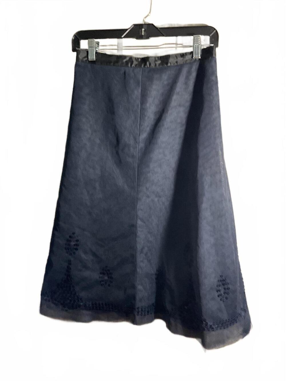 Elegant Navy Blue A-Line  Sheer  Feminine Layered Skirt/Embroidered Hem SZ 18